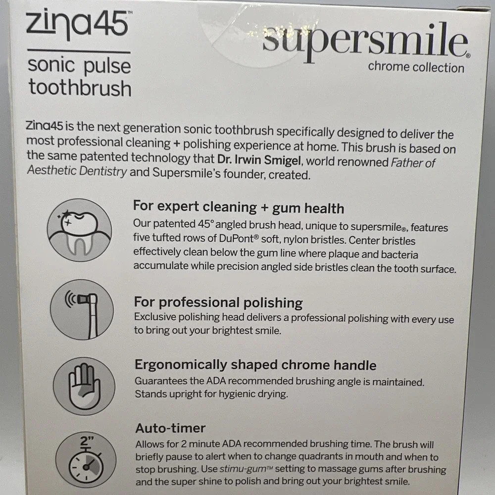 Supersmile Zina45 Sonic Pulse Elec. Toothbrush Chromed Rose Gold Collection NEW